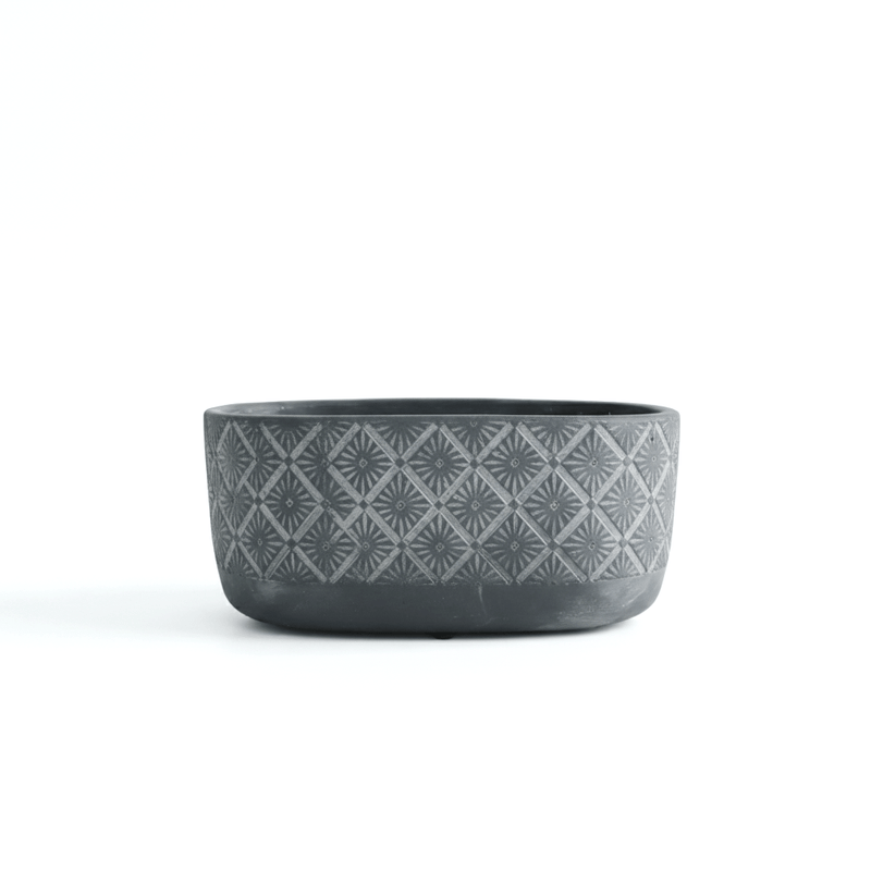 Chic Diamond Textured Oval Concrete Planter - Dark Gray Geometric Pot (Length 25cm, Height 12cm) (Copy) - Greensouq -