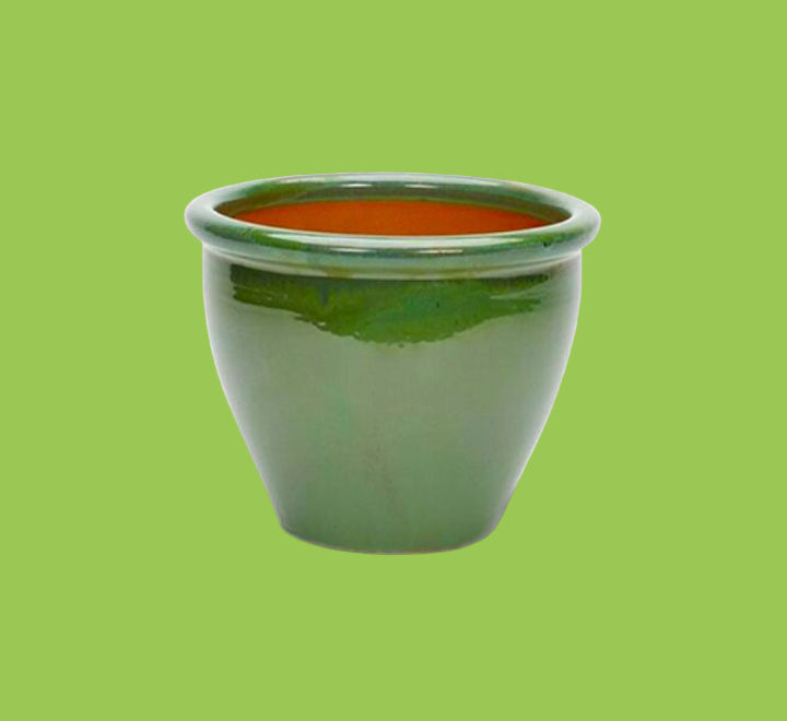 Green Rolled Rim Pot Outdoor Ceramic Pot ,Garden Pots - Greensouq -