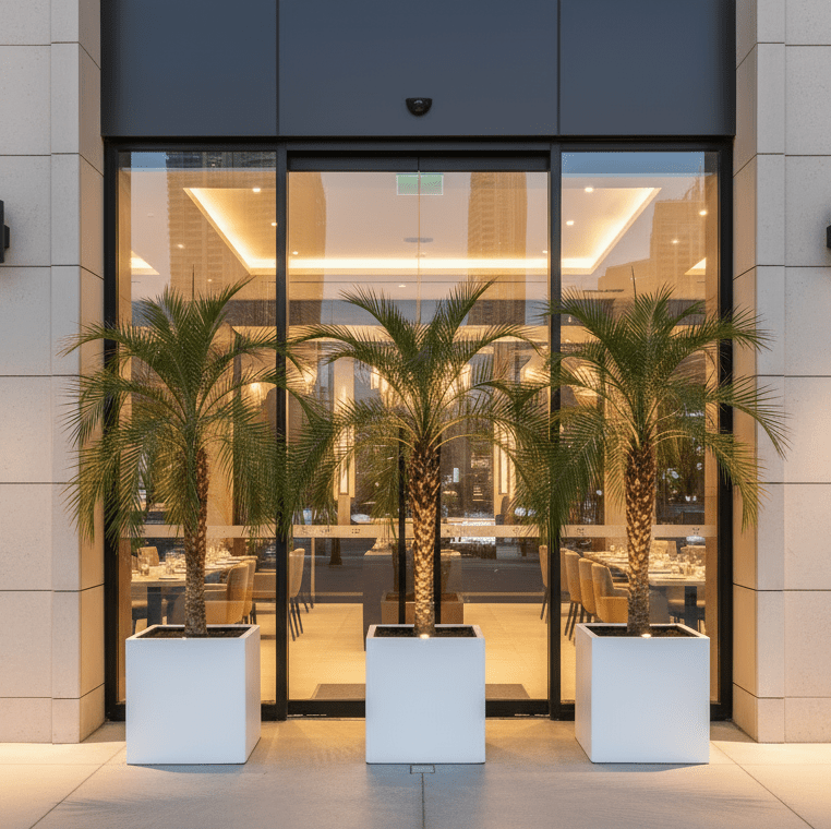 Phoenix Roebelenii / Pygmy Date Palm in white Grp Pot 40x40 - Greensouq -