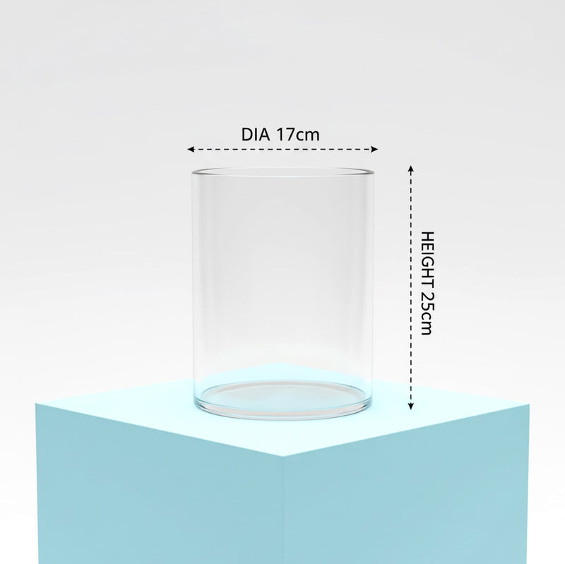Clear Cylindrical Glass Vase - Dia 17cm x Height 25cm