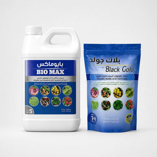 Bio Max Cow Organic Liquid Fertilizer 5L + Black Gold Humic Acid 1kg Combo Pack - Greensouq -