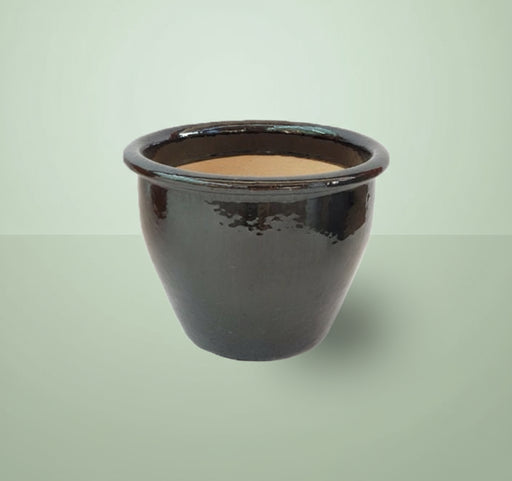 Black Rolled Rim Pot Outdoor Ceramic Pot ,Garden Pots - Greensouq - 