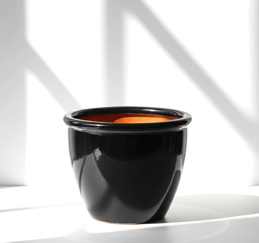 Black Rolled Rim Pot Outdoor Ceramic Pot ,Garden Pots - Greensouq - 