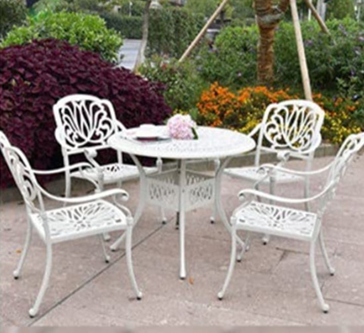 Blue River 5 - Piece Aluminum Dining Set (white) - Greensouq - 