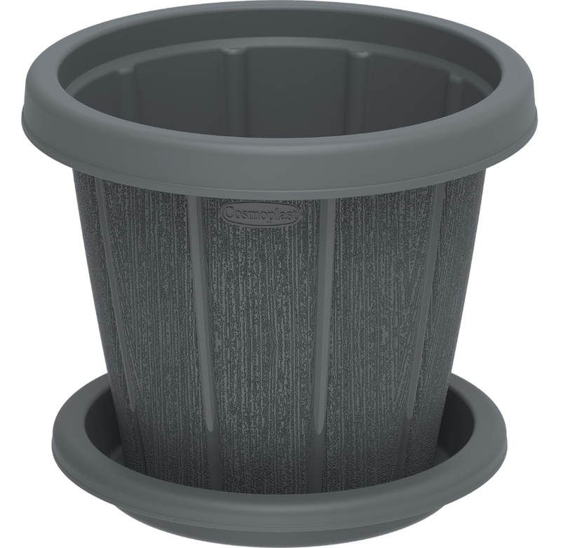 Cosmoplast Cedargrain Flower Pot W/Tray - Greensouq - 