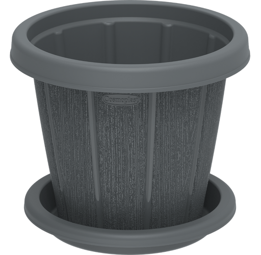 Cosmoplast Cedargrain Flower Pot W/Tray - Greensouq - 