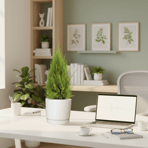 Cupressus Macrocarpa, Goldcrest Wilma, Lemon Cyperus in Ceramic Pot - Greensouq - 