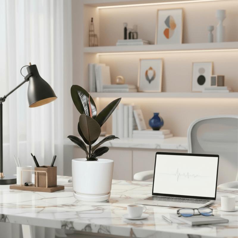 Ficus Elastica “Abidjan” (Rubber Plant) 30 - 40cm in Ceramic Pot - Greensouq - 