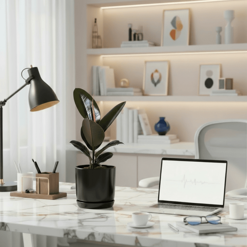 Ficus Elastica “Abidjan” (Rubber Plant) 30 - 40cm in Ceramic Pot - Greensouq - 