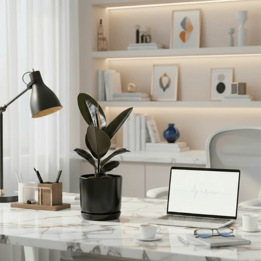 Ficus Elastica “Abidjan” (Rubber Plant) 30 - 40cm in Ceramic Pot - Greensouq - 