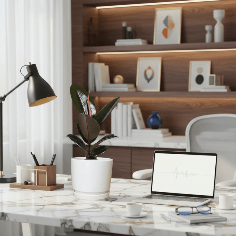 Ficus Elastica “Abidjan” (Rubber Plant) 30 - 40cm in Ceramic Pot - Greensouq - 