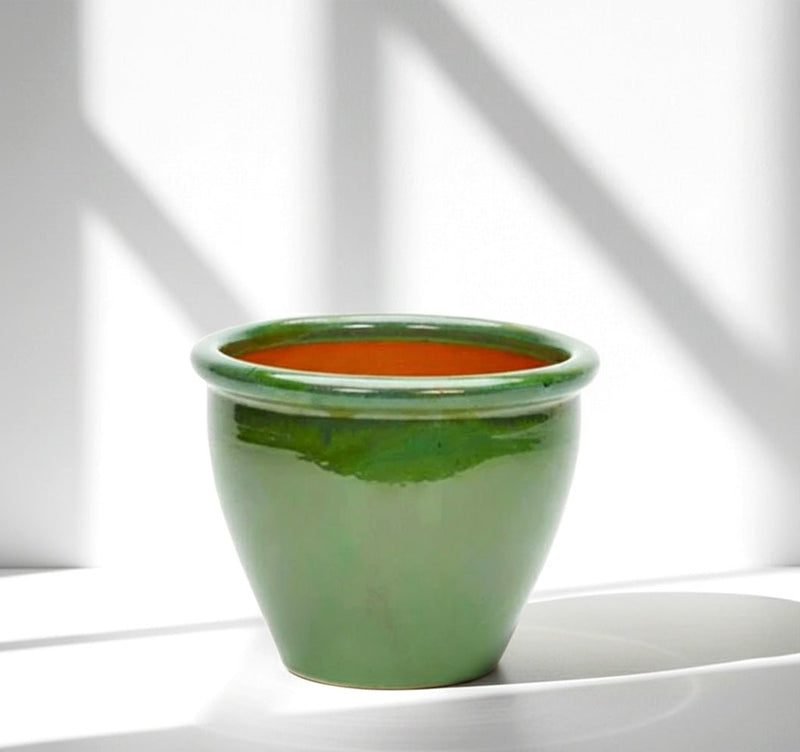 Green Rolled Rim Pot Outdoor Ceramic Pot ,Garden Pots - Greensouq - 