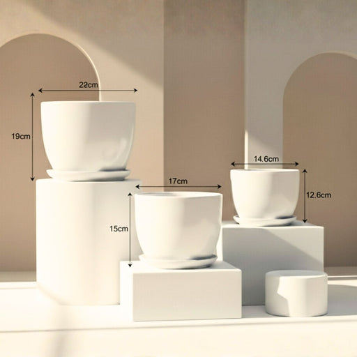 Indoor White Ceramics Pots - Round Set of 3 - Greensouq - 