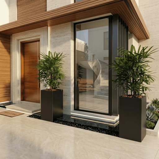 Lady Palm in Modern Entrance Planter Grp Pot Long 32x32x80 Elegant and Easy to Care for - Greensouq - 