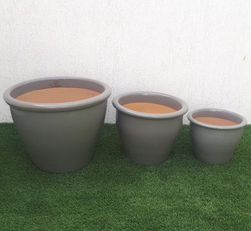 Light Grey Rolled Rim Pot Outdoor Ceramic Pot, Trendy Outdoor Pot - Greensouq - 