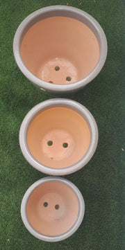 Light Grey Rolled Rim Pot Outdoor Ceramic Pot, Trendy Outdoor Pot - Greensouq - 