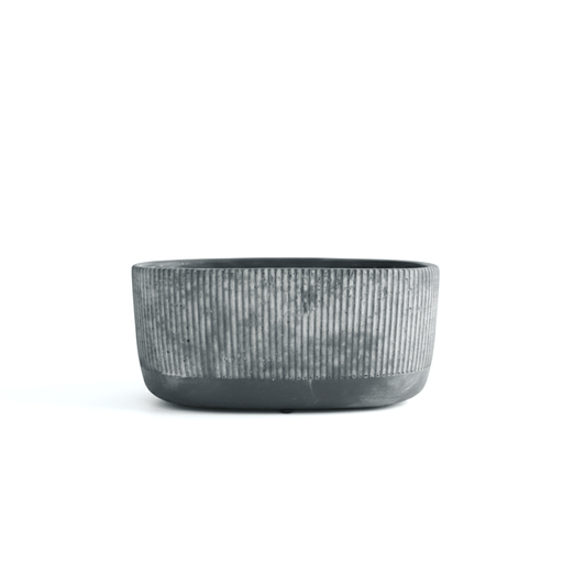 Modern Ribbed Oval Concrete Planter - Low - Profile Charcoal Pot (Length 25cm, Height 12cm) - Greensouq - 