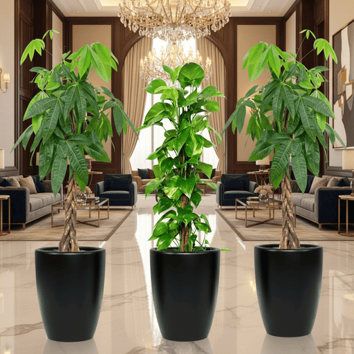 Money Tree Bundle (2x Patchira 1.2m - 1.5m)(1x Money plant 1m - 1.2m) in Ceramic Pot Medium - Greensouq - 