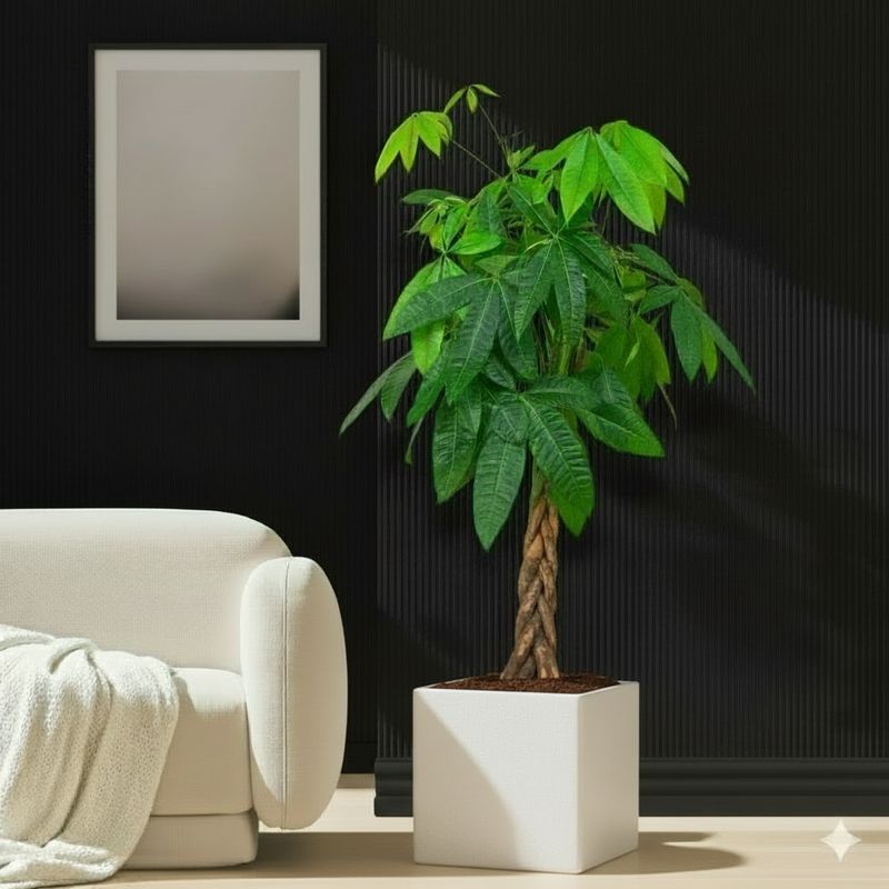 Money Tree Pachira Aquatica,  "Twisted Trunk" 130 - 150cm  شجرة المال in Black Grp Pot 40x40