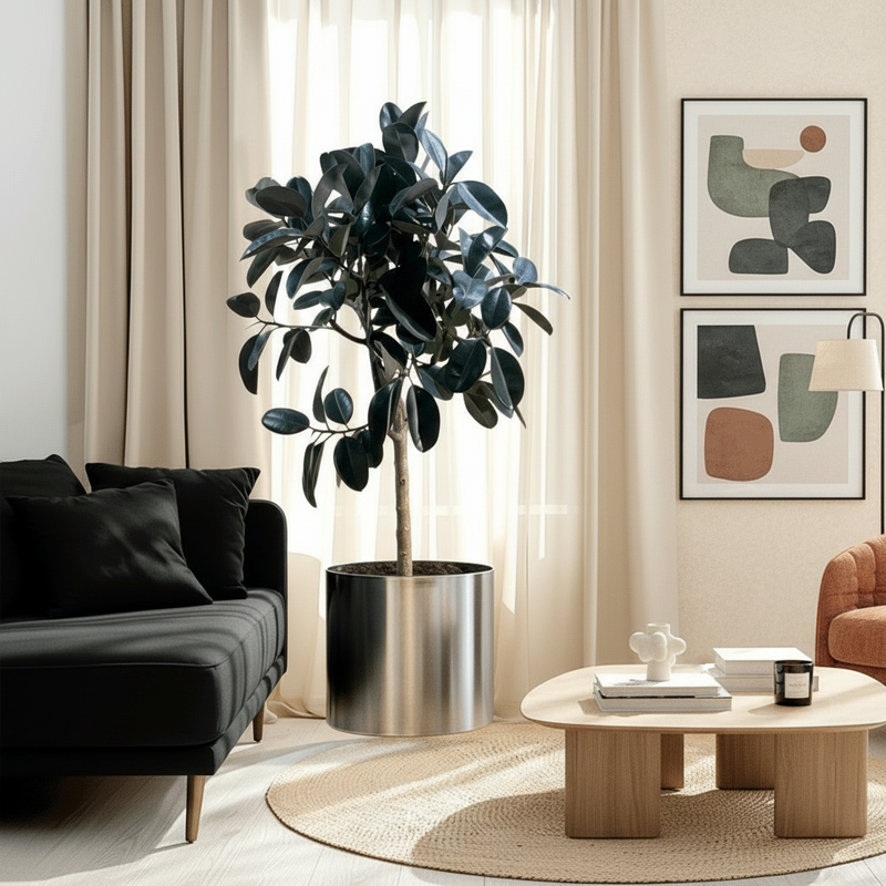 Rubber Tree (Ficus elastica) | 1.5 – 1.8 Meters in stainless steel pot 40x40 - Greensouq - 