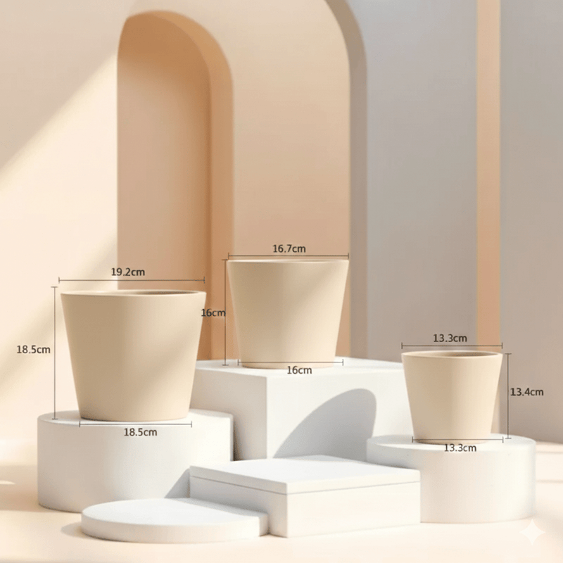 Set of 3 Cream Ceramic Indoor Planters - Greensouq - 