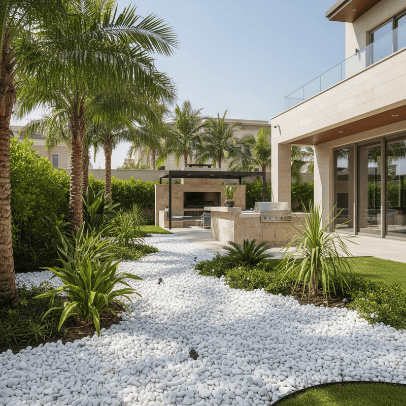 Snow White Pebbles 20KG | Natural Decorative Rocks for Garden plants succulents Vase Landscape Outdoor stones - Greensouq - 