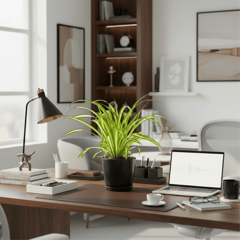 Spider Plant or Air Plant (Chlorophytum Comosum 'Variegatum') in Ceramic Pot - Greensouq - 