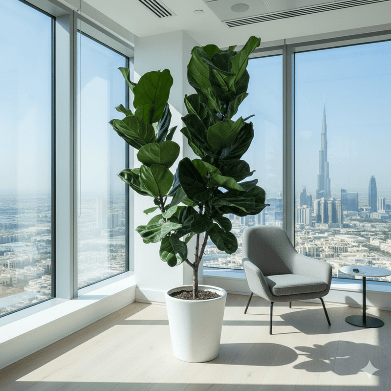 Tall Fiddle Leaf Fig – Modern Living Decor in White Ceramic Pot 1.5 - 1.8m - Greensouq - 