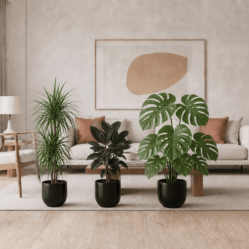 Urban Jungle Plants Bundle in White Pot 100-120cm all plants(Monstera huricane, Ficus rubber, Dracaena Marginata) | UAE's Lush Greens! - Greensouq - indoor
