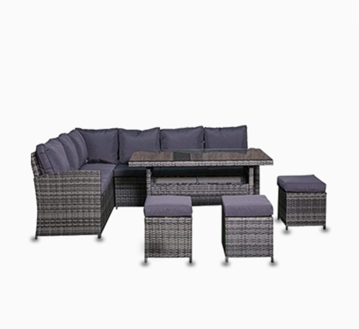 Rattan 6 Seater Sofa Set with Glass Table